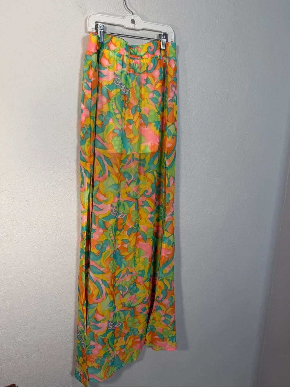 Show Me Your MuMu Vibrant Green Pink Yellow Orange Floral Sheer Maxi Skirt M